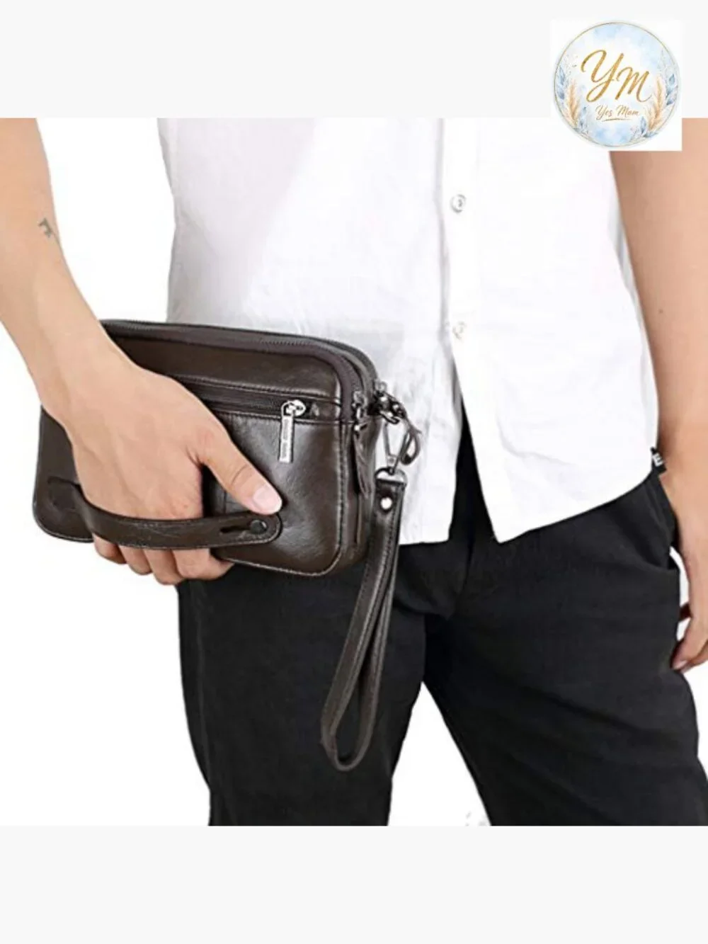 Genuine Leather Wristlet Clutch Wallet Organizer for Men
